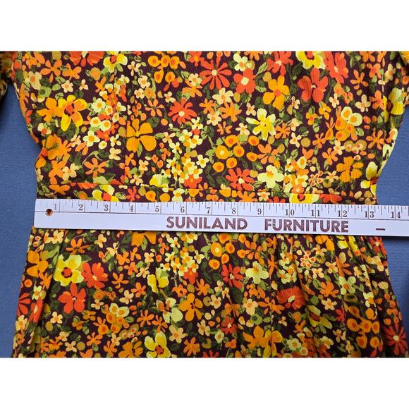 Vtg Handmade Womens Small Floral Fall Dress Floor Long Tall Prairie Boho Nature - Picture 5 of 10